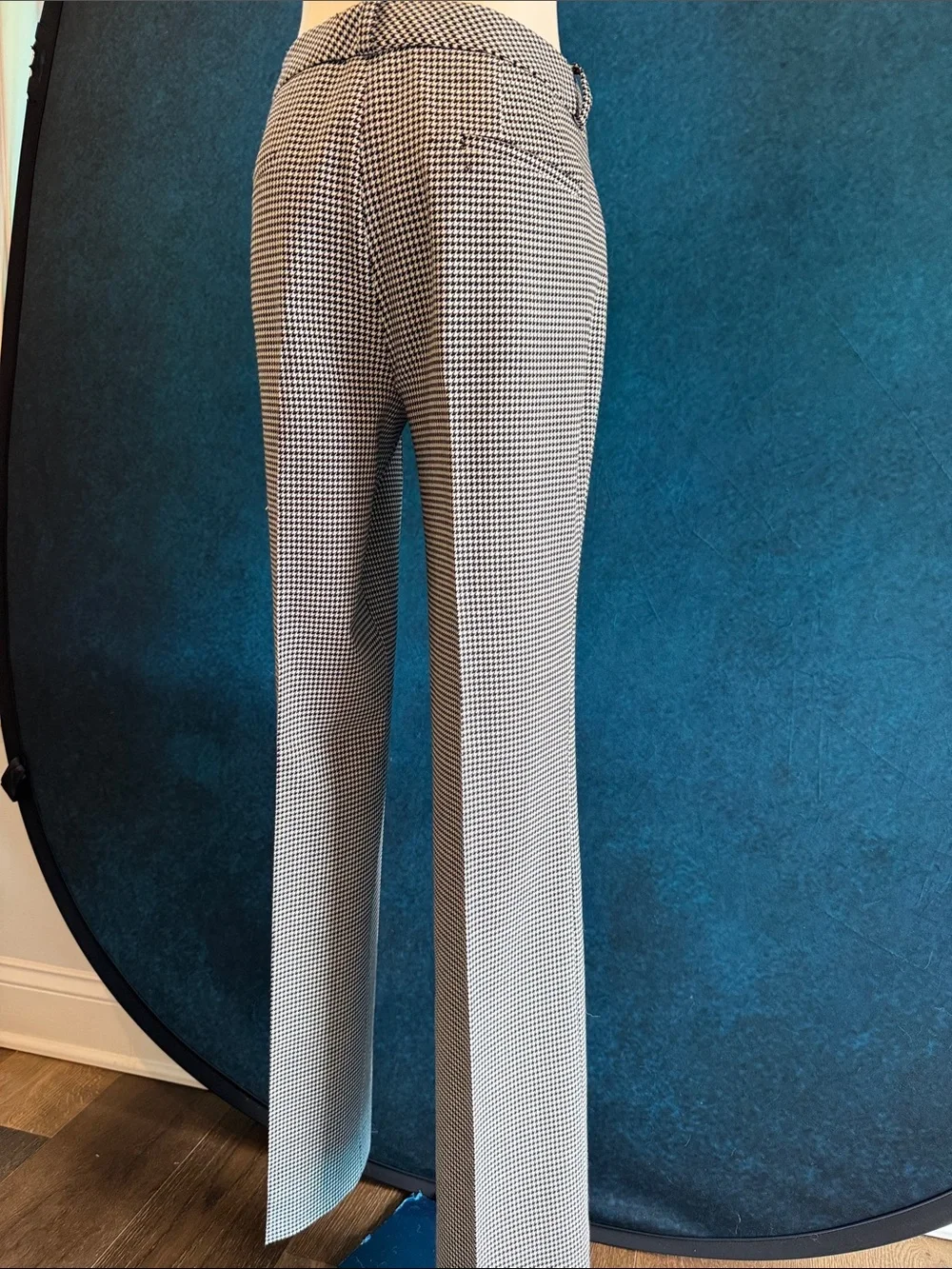 Classic JIL SANDER Black and White Houndstooth Straight Leg Trousers